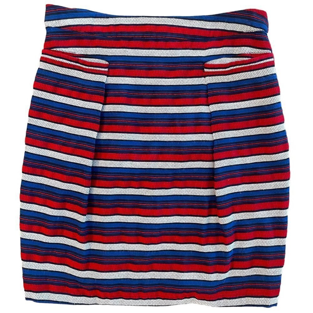 🍀41 Hawthorn Multicolor Back Zip Back Pockets Striped Mini Skirt Size Medium